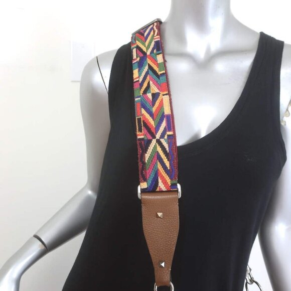 Valentino Rolling Rockstud Guitar Strap Flip-Lock Messenger Bag Brown Leather - Picture 2 of 16